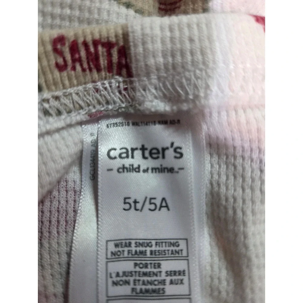 Carters Child of Mine Kids 5T Waffle Knit Thermal Pajamas Letters to Santa White